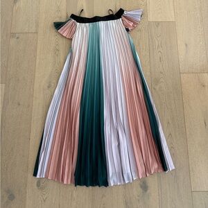 Ted Baker Colorblock Pleated Off-Shoulder Dress in Green, Blush & White